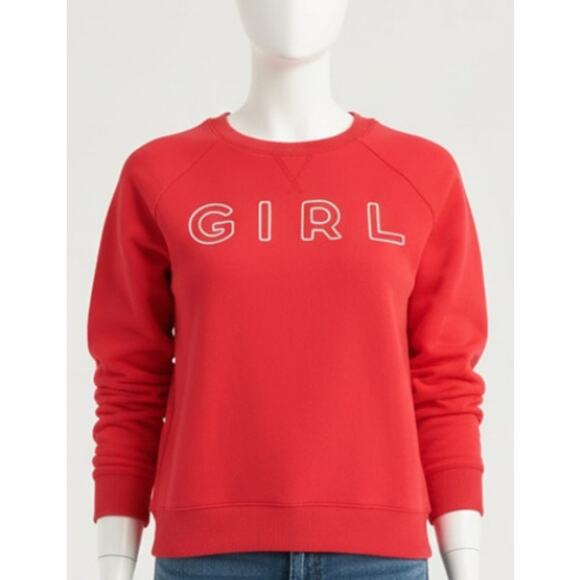 Lucky Brand Women Sweatshirt Large L Red Chain Stitch Girl Pullover Casual - Picture 1 of 6